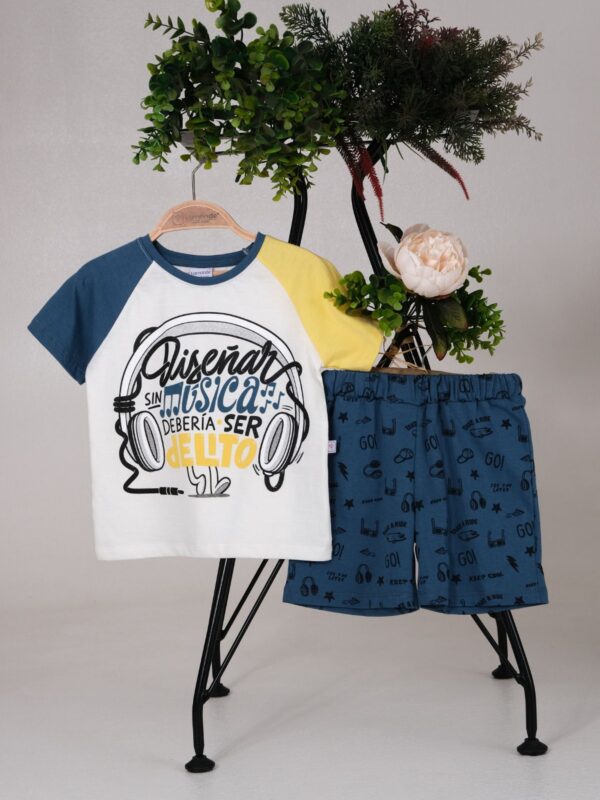 %100 Pamuk Disenar Music Baskılı T-Shirt ve Keep Cool Baskılı Şort 2'li Takım 2-3-4-5 YAŞ