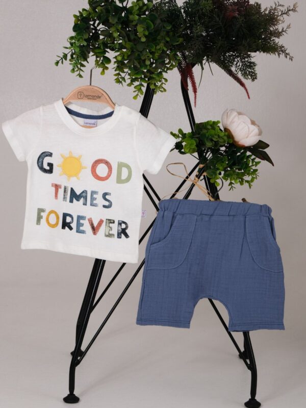 %100 Pamuk Good Times Forever Baskılı T-Shirt ve Şort 2'li Takım 6-9-12-18 Ay