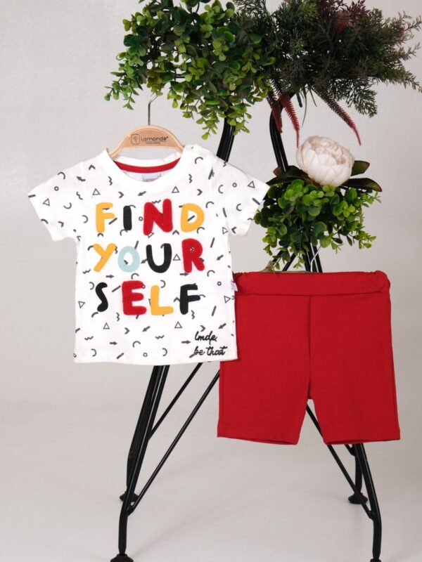 %100 Pamuk Nakışlı Find Your Self Tişört ve Şort 2'Li Takım 2-3-4-5 Yaş
