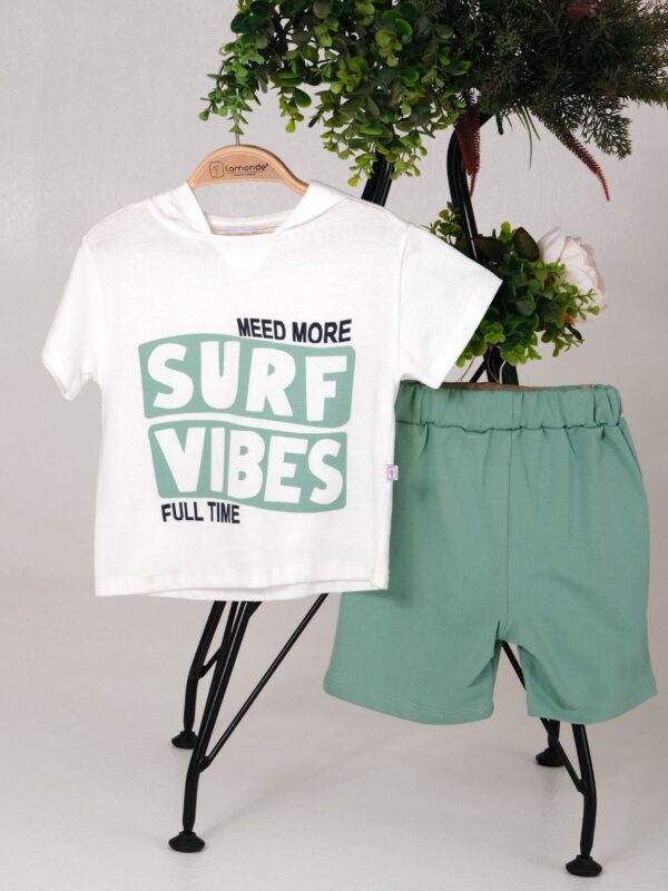 %100 Pamuk Surf Vibes Baskılı Tişört ve Şort 2'Li Takım 2-3-4-5 Yaş