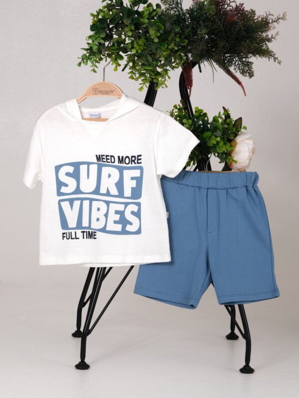 %100 Pamuk Surf Vibes Baskılı Tişört ve Şort 2'Li Takım 2-3-4-5 Yaş