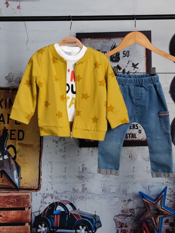 Erkek Bebek Kot Pantolon Mont I'm Your Star Baskılı %100 Pamuk 3'lü Takım 9-12-18-24 Ay