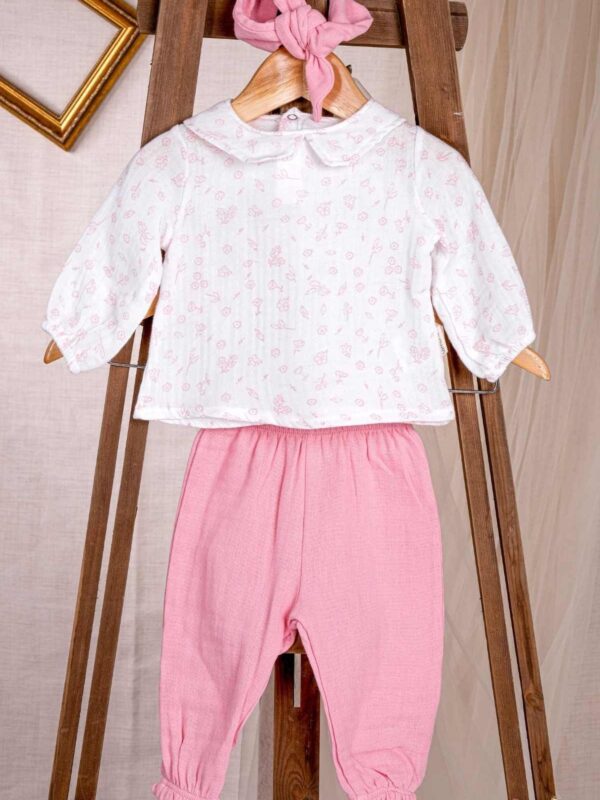 Kız Bebek Bandana ve Çıtçıt Detaylı Çiçek Desenli Müslin 2'li Takım 6-9-12-18 Ay %100 Pamuk